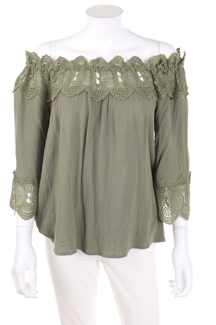 Cream - Boho-Bluse mit 3/4-Ärmel mit Spitze - D 38