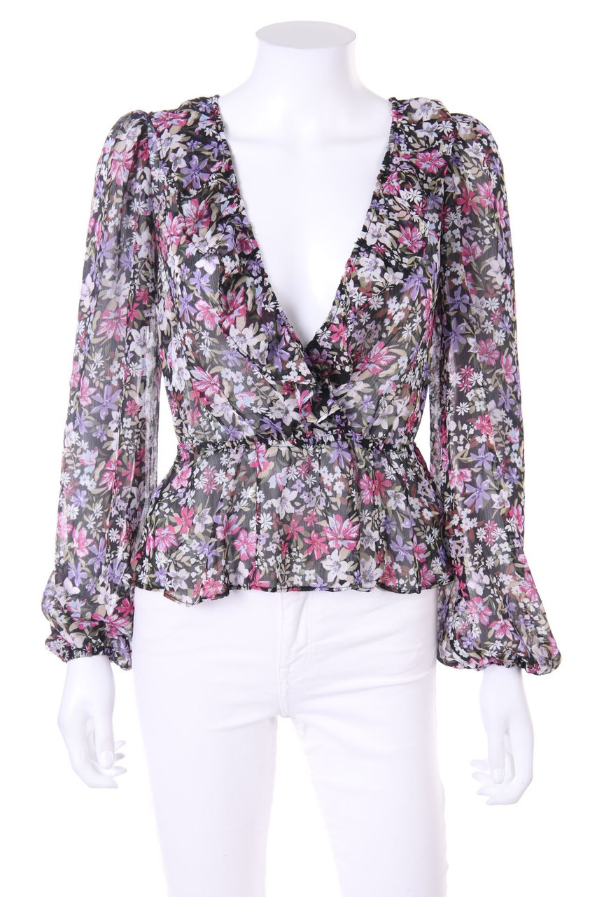 Stradivarius - Print-Blouse with Deep Plunge Neckline - M