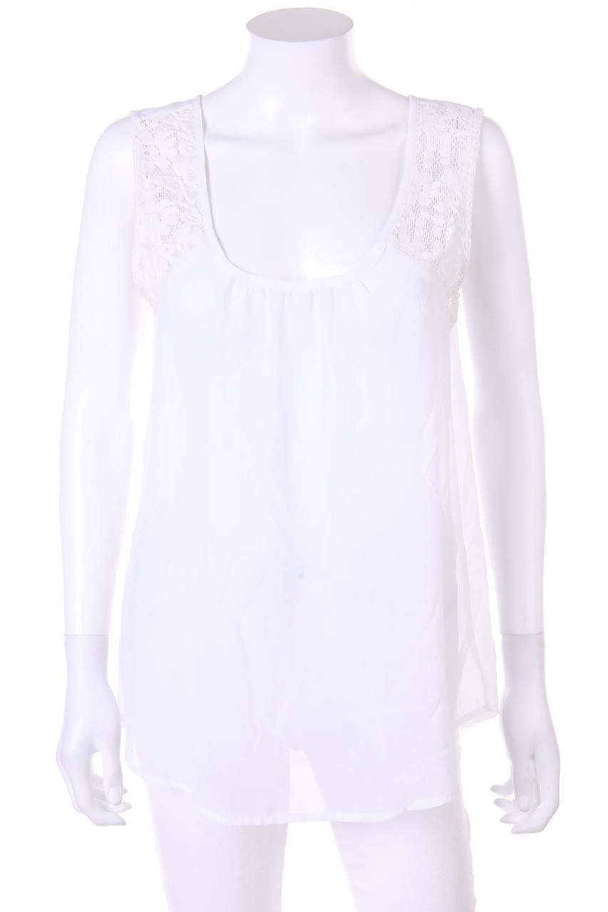 VILA - Blusentop mit Spitzen-Einsatz - L