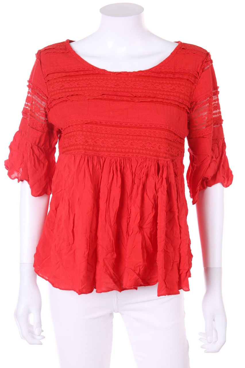 No Label - Shortsleeve Blouse with Lace Insert - D 38