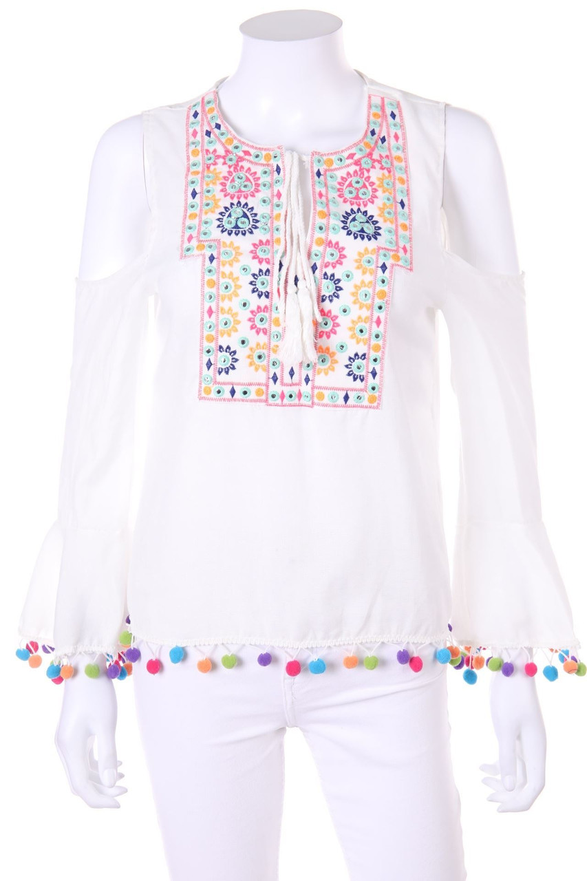 GD Golden Days Paris - Cold-Shoulder-Boho-Blouse with Embroideries - S