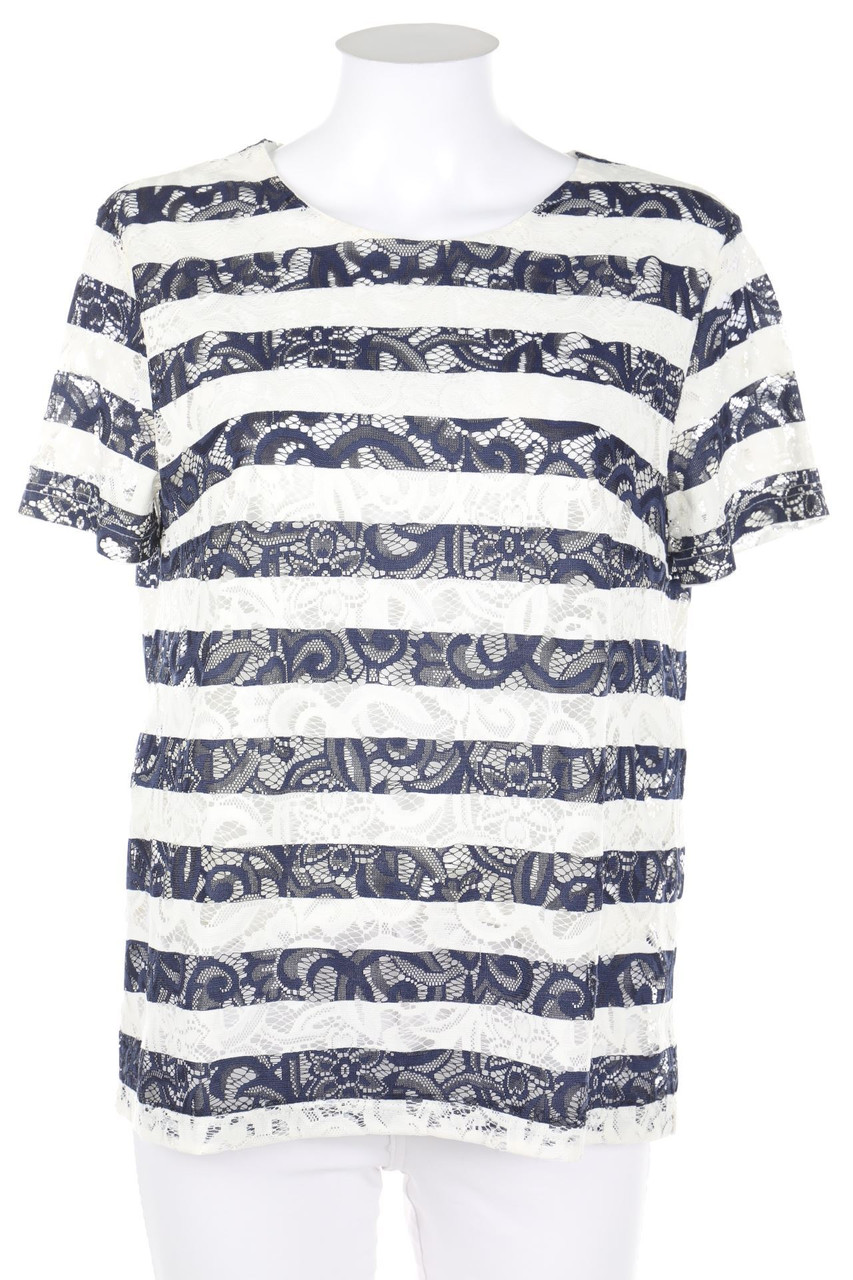 SISLEY - Streifen-Kurzarm-Bluse mit Spitze - M