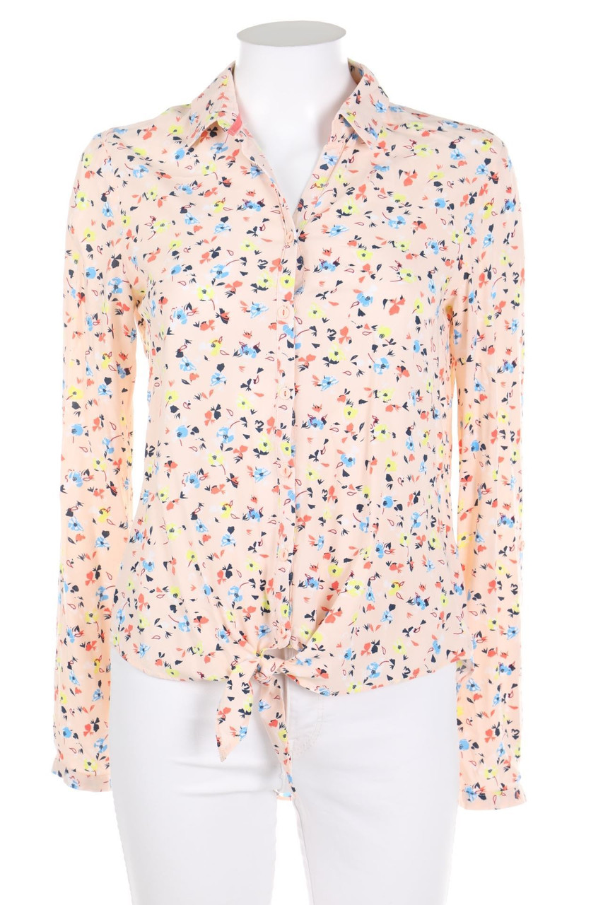 promod - Vokuhila-Hemd-Bluse mit floralem Muster zum Knoten - D 40