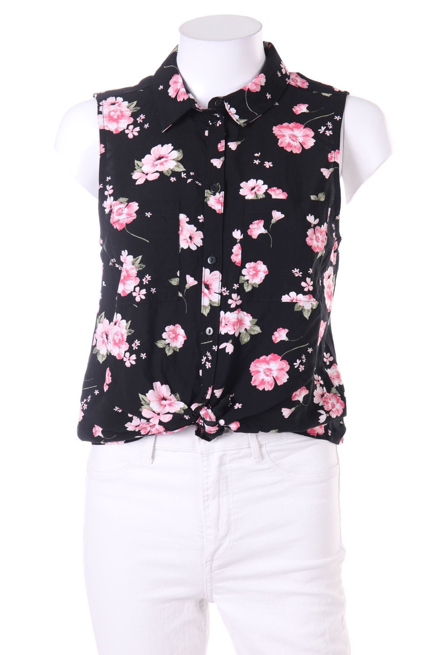 TALLY WEiJL - Sleeveless Shirt Blouse with Flower Print to tie - XS