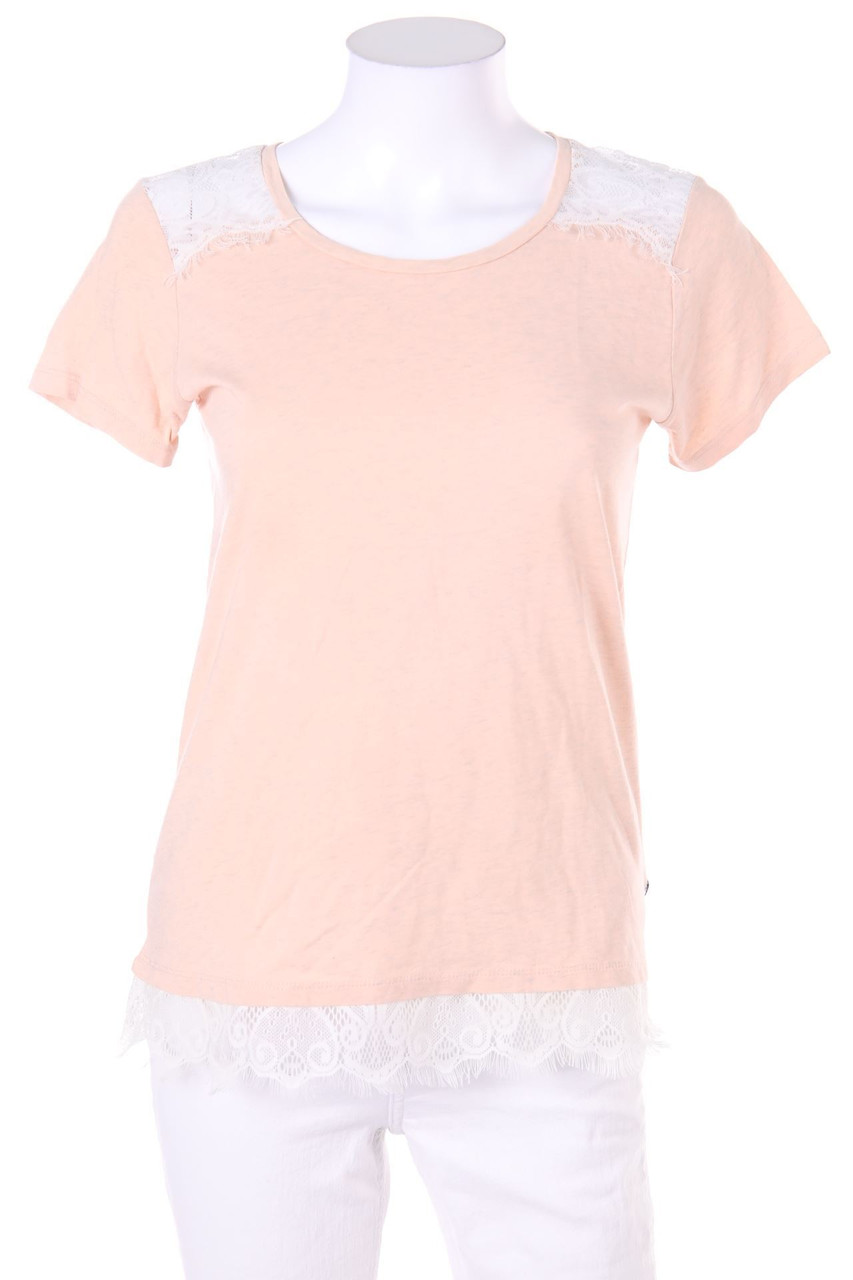 MAISON SCOTCH - Kurzarm-Shirt mit Spitzen-Einsatz - D 36