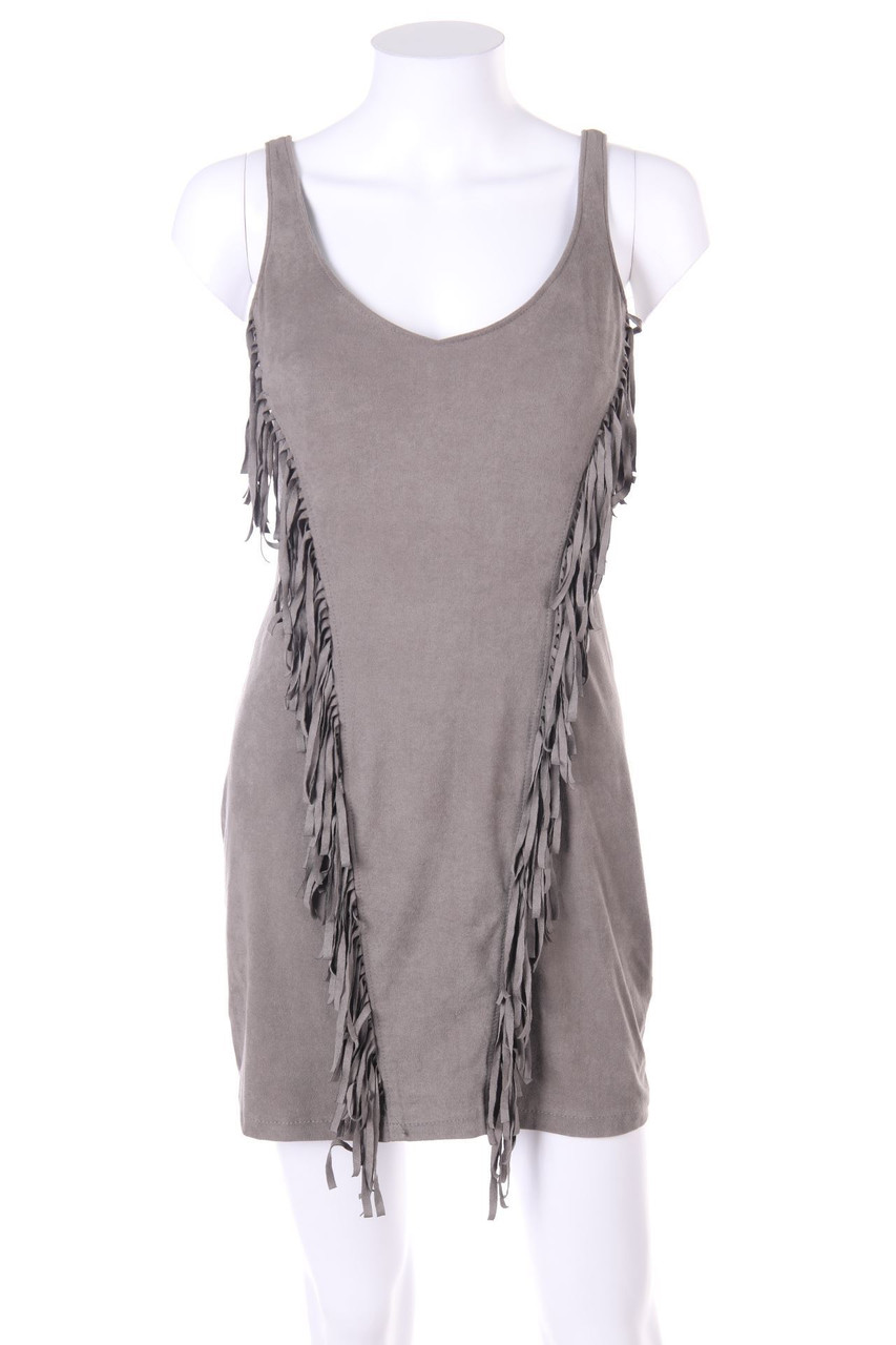 Bershka - Faux Leather-Mini Dress with Fringes - S