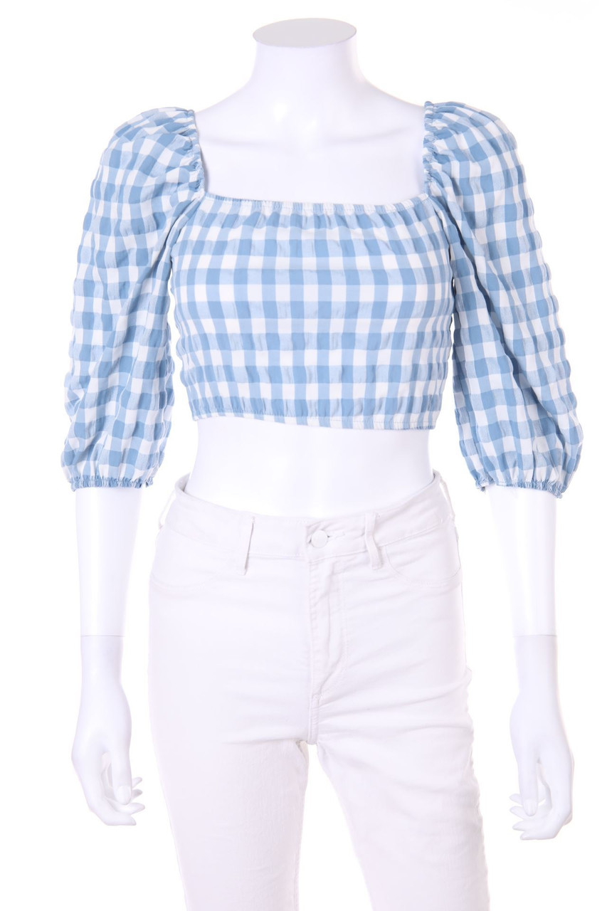 Bershka - Cropped-Blouse, Checked - M