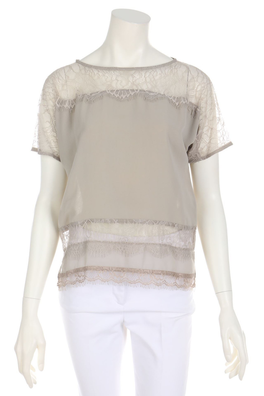 CRISTINA GAVIOLI - Kurzarm-Bluse mit Spitze - D 34