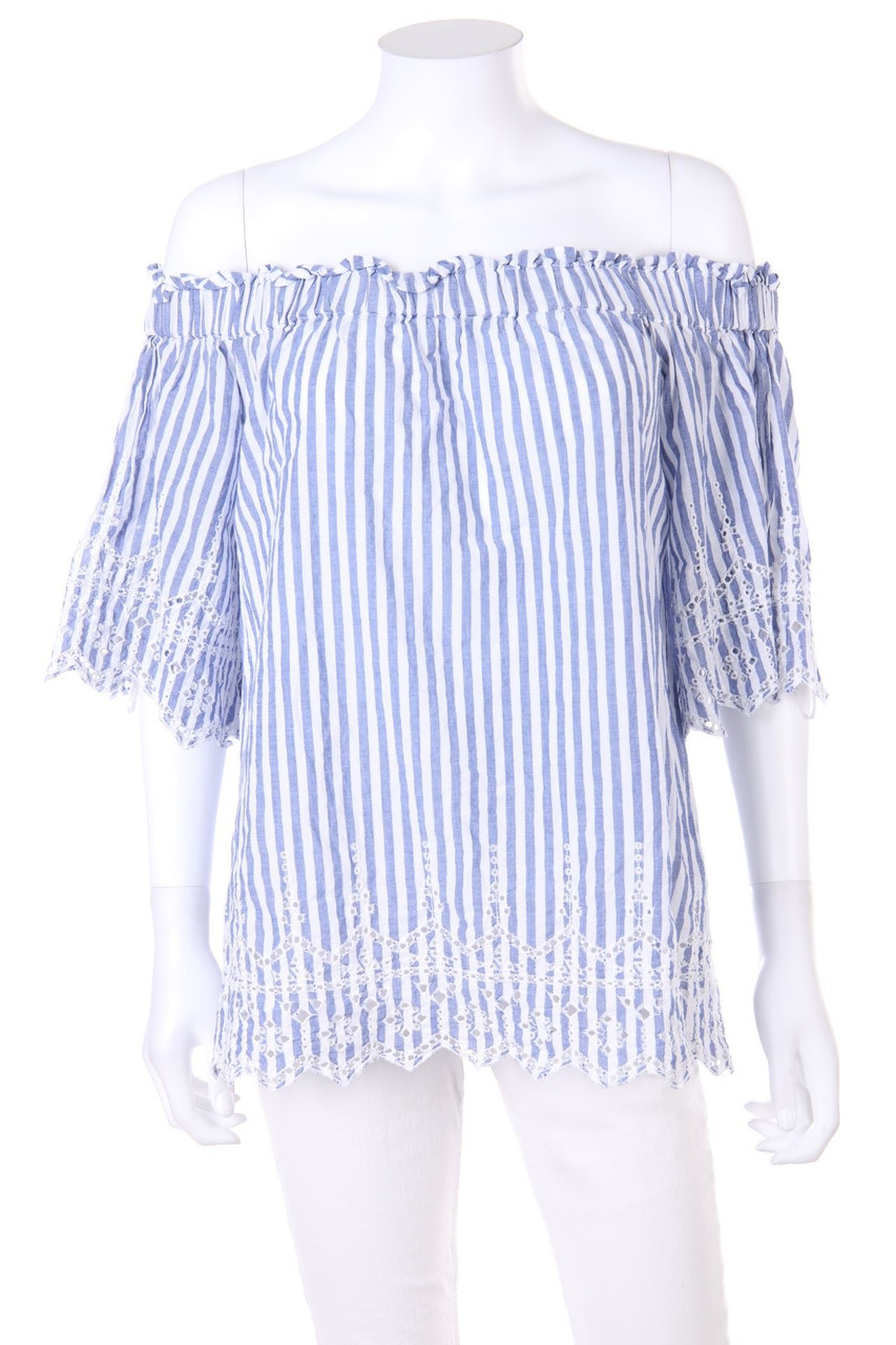 H&M - Streifen-Carmen-Bluse mit Stickereien - D 40