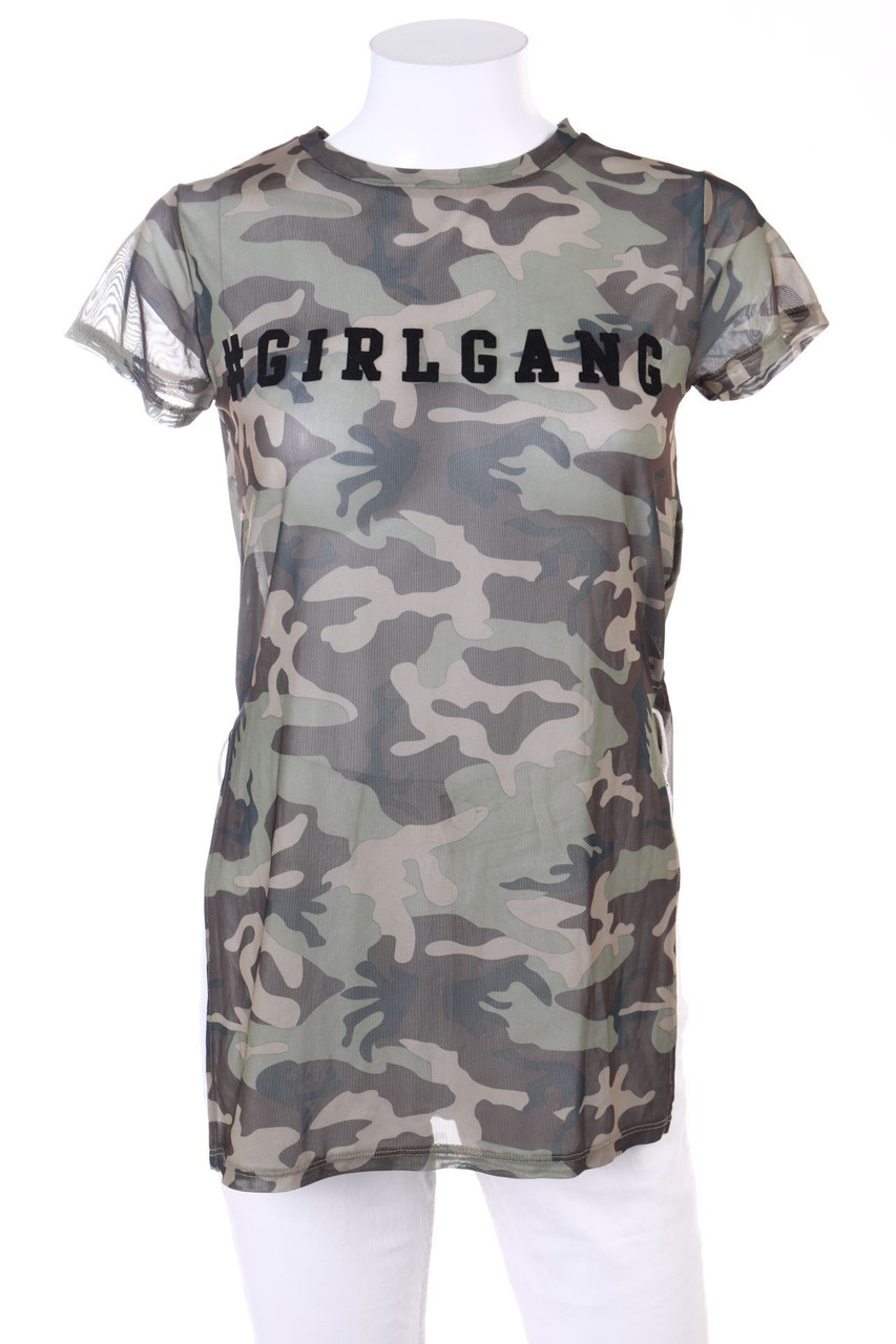 TALLY WEiJL - Shortsleeve-Shirt, Mesh with Camouflage-Print - S