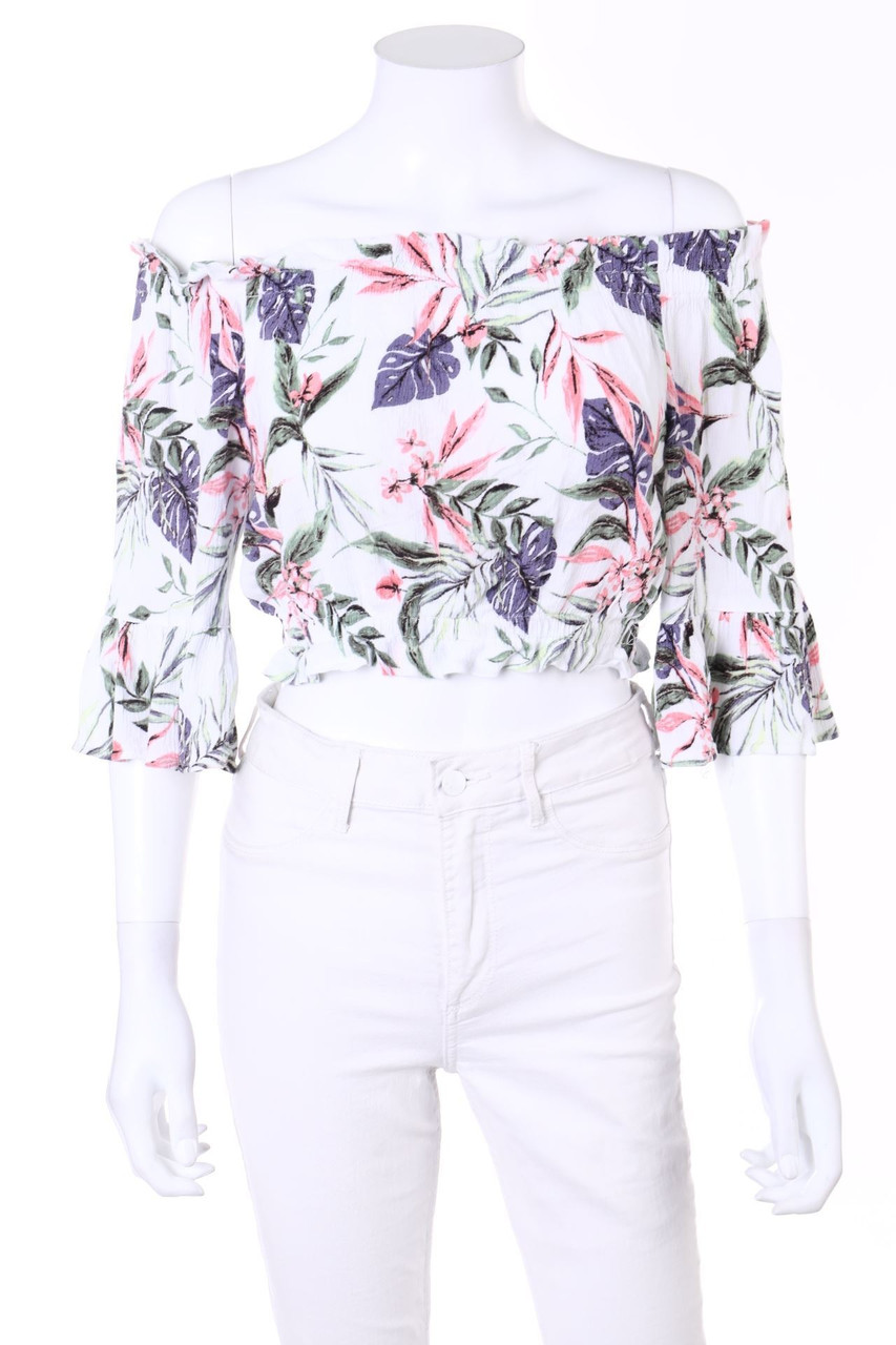 H&M DIVIDED - Cropped-Carmen-Bluse mit floralem Muster - D 36