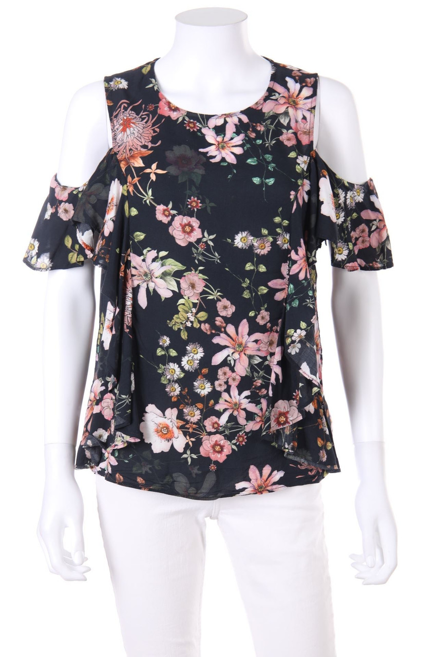 No Label - Cold-Shoulder-Blouse with Volants - D 40