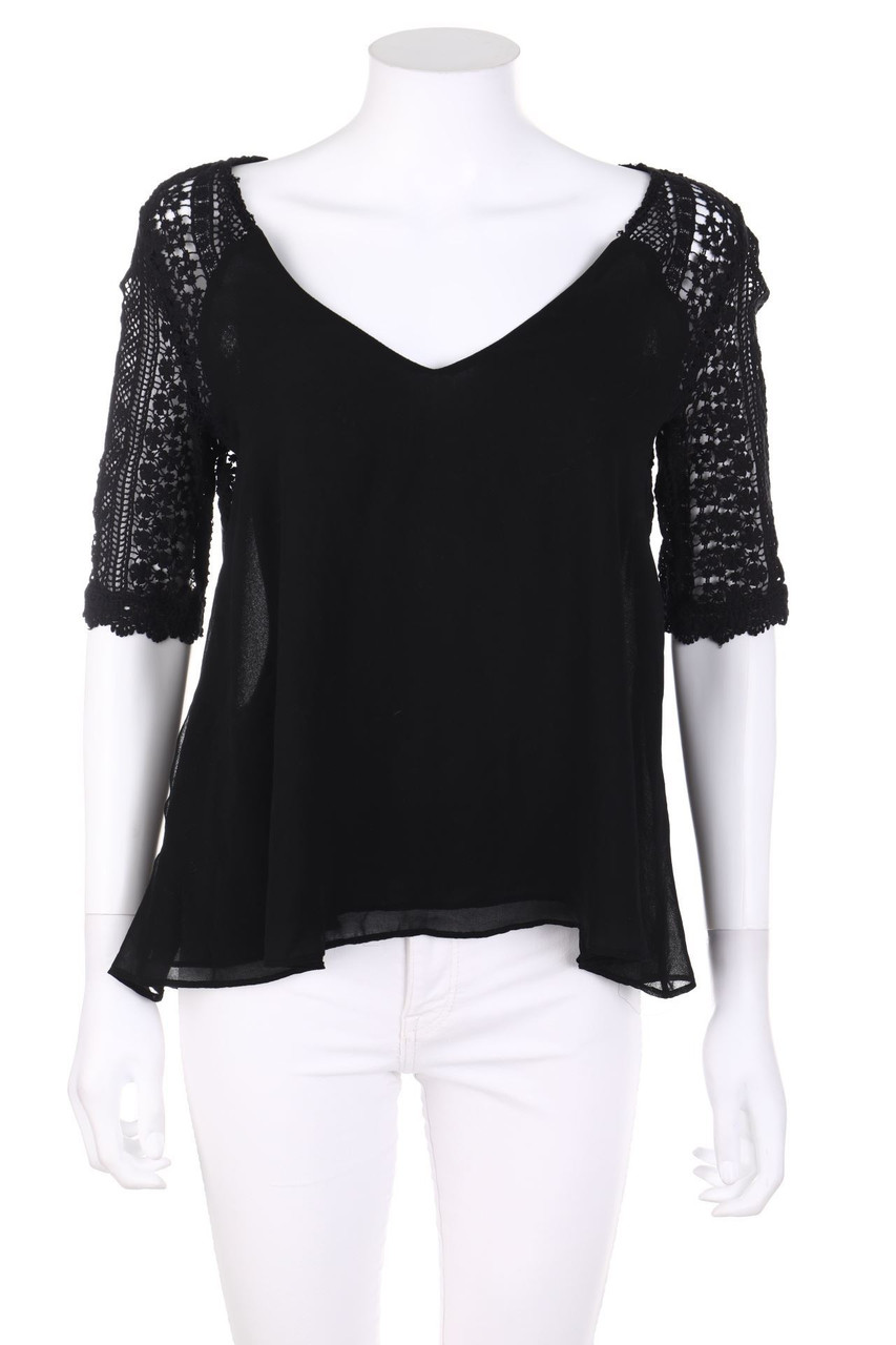 ZARA TRF - Bluse mit 3/4-Ärmel mit Spitzen-Einsatz - XS