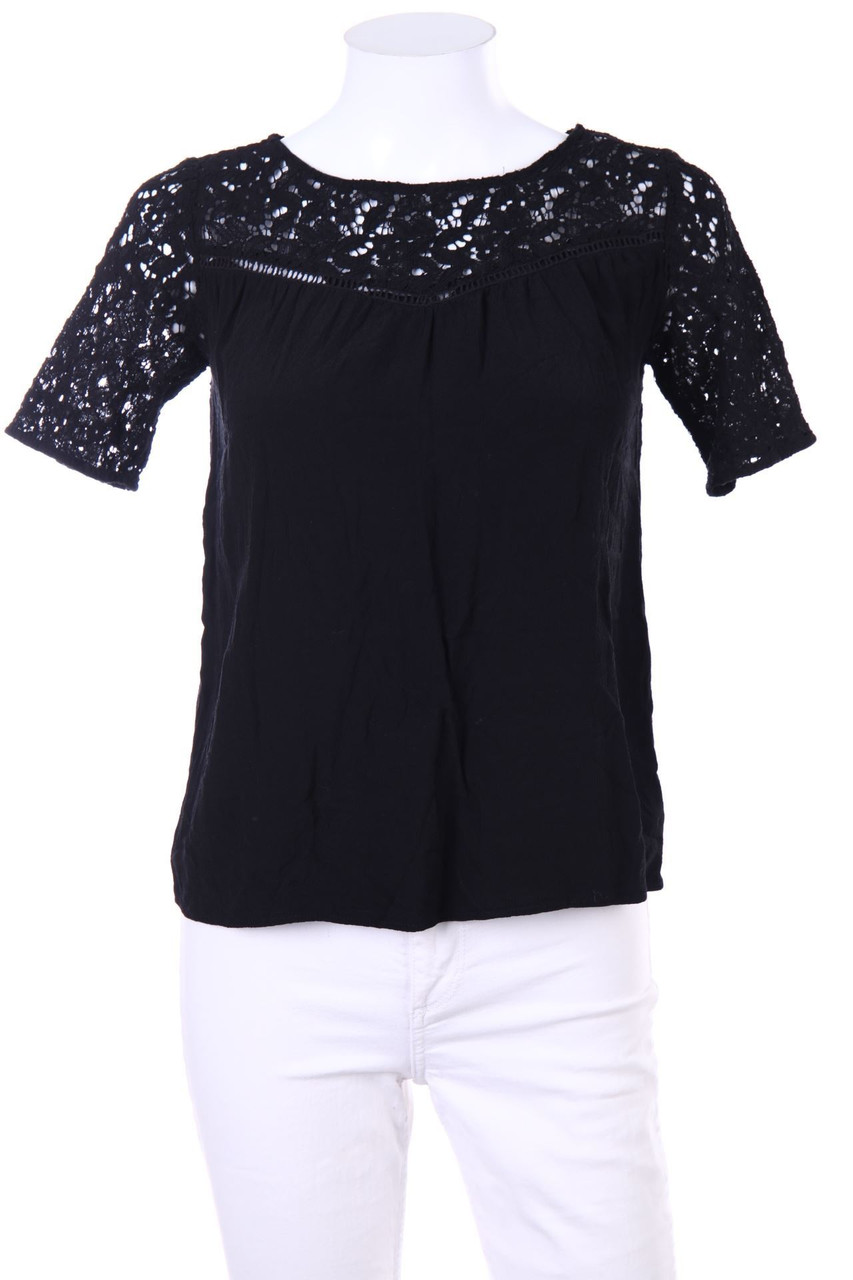 ZARA - Kurzarm-Bluse mit Spitze - XS