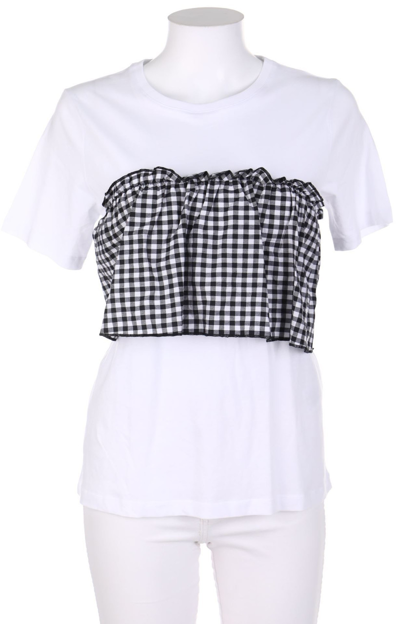 VILA - Kurzarm-Shirt im Layer Look mit Karo-Muster - S