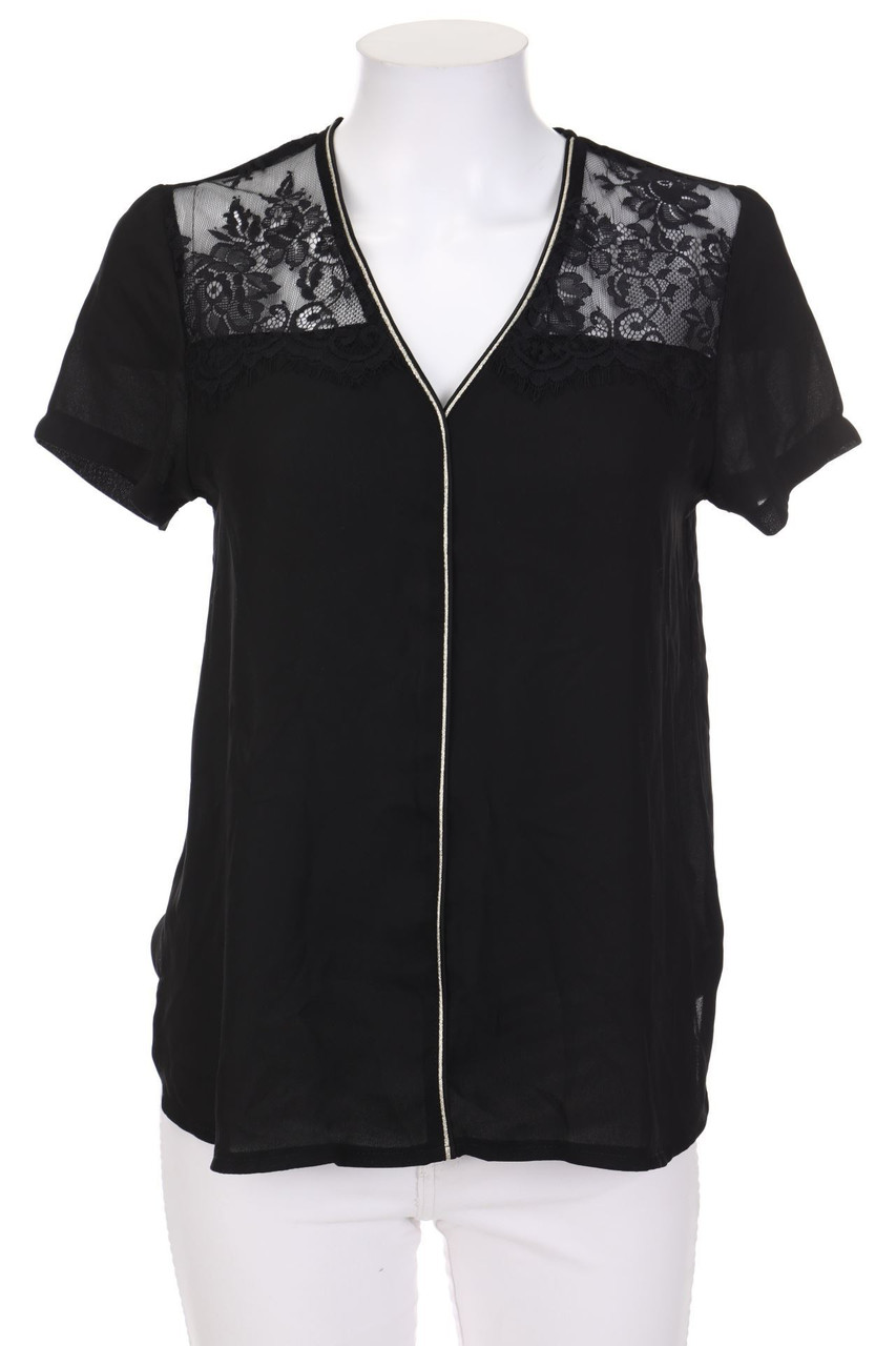 LADY BLUSH - Kurzarm-Bluse mit Spitzen-Einsatz - D 36