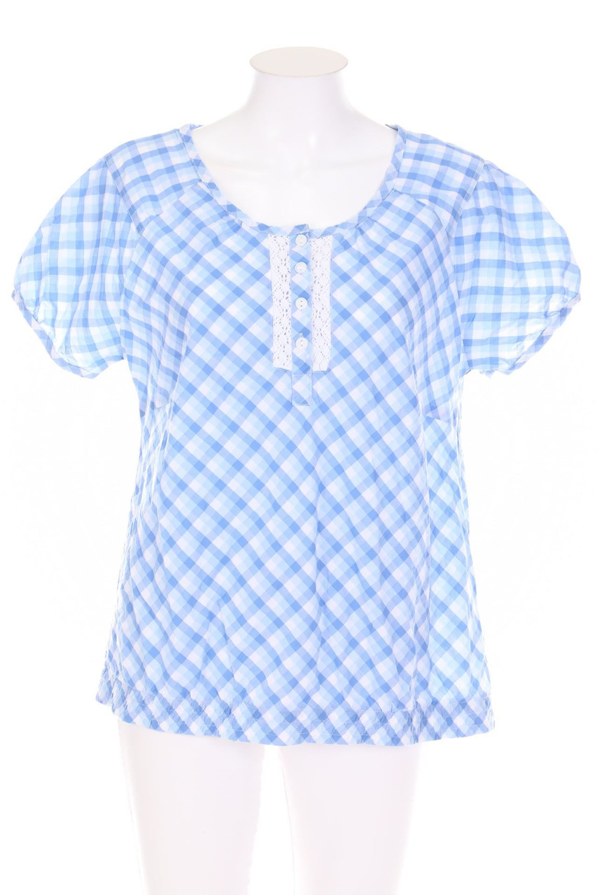 BRANDTEX - Checked Shortsleeve Blouse with Lace Insert - D 40