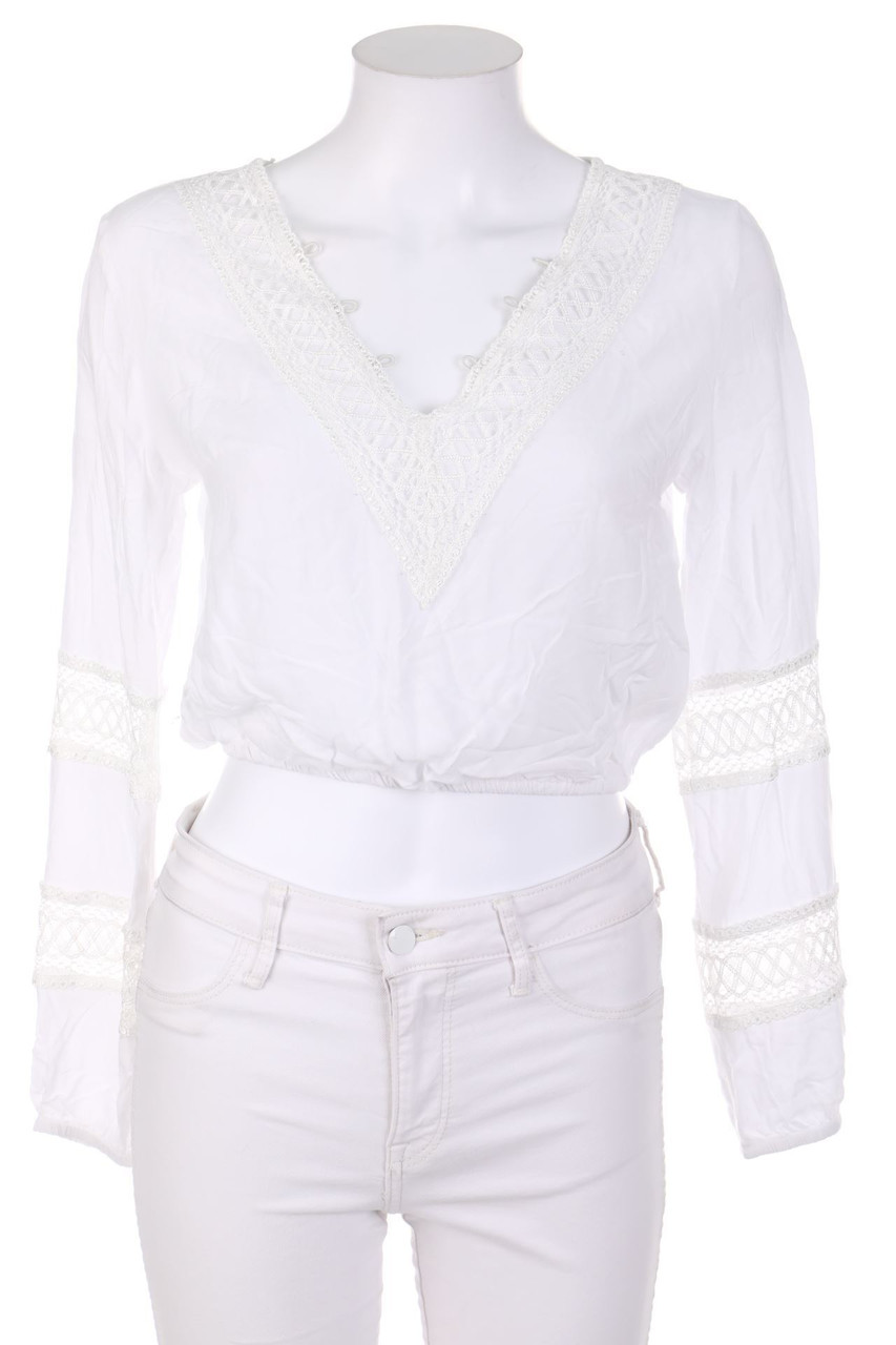 TALLY WEiJL - Cropped-Boho-Blouse with Lace Insert - XS