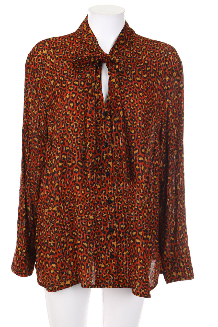 Mona - Pussy Bow Blouse with Leo Print - D 48