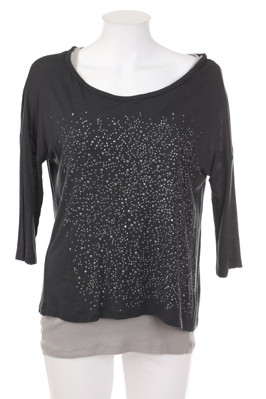 zero - 3/4-Arm-Shirt im Layer Look mit Schmuckstein-Applikation - D 38