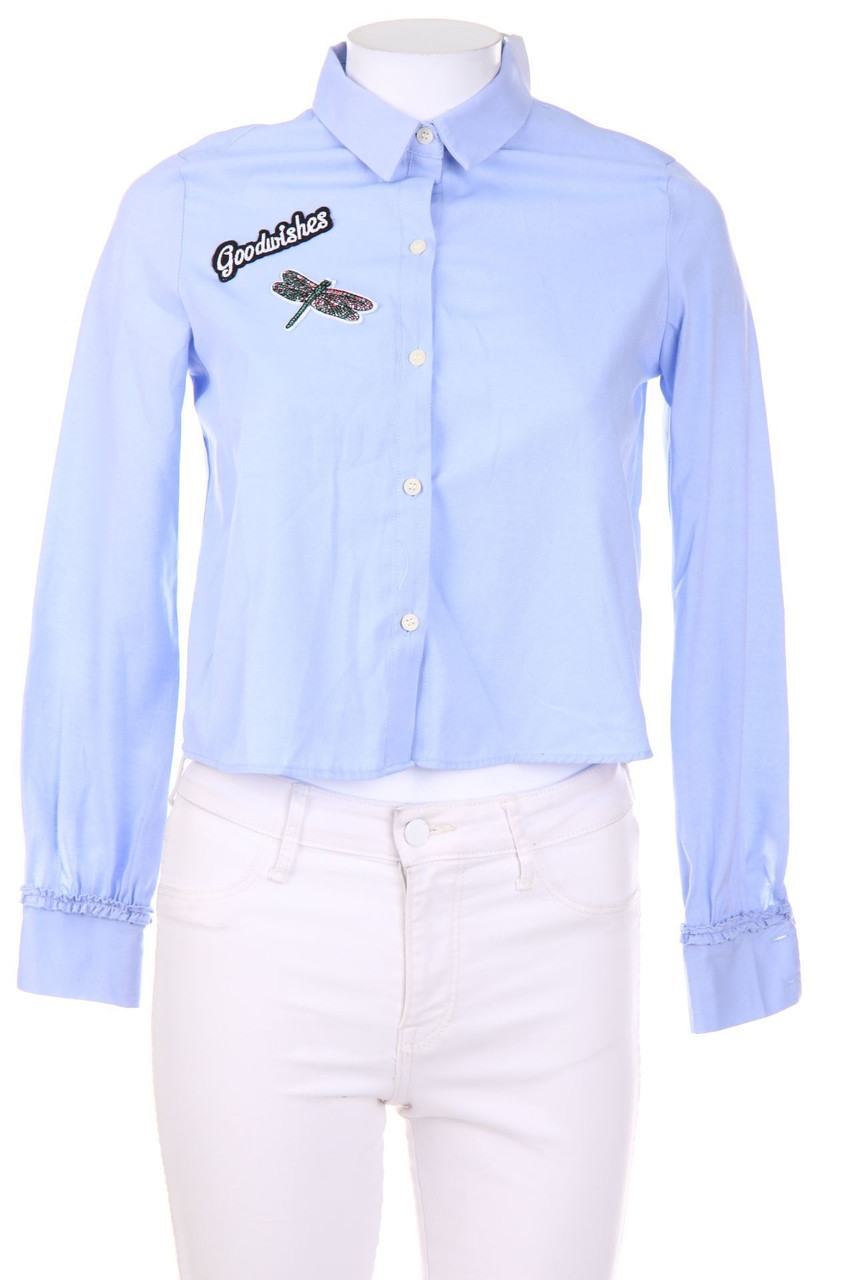 Bershka - Cropped-Shirt Blouse with Frills with Patches - XS