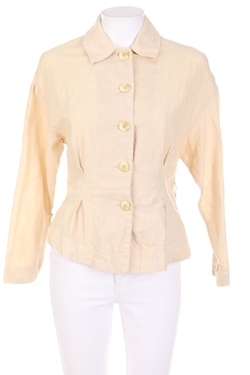 ZARA - Blazer-Jacke aus Leinen-Mix im Safari-Stil mit Falten - XS