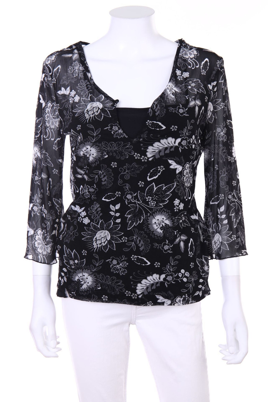 s.Oliver - Print-Blouse with 3/4 Sleeve, Layer Look - D 40