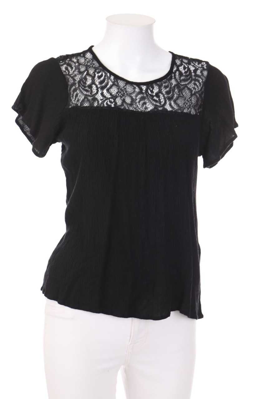 VERO MODA - Kurzarm-Bluse mit Spitzen-Einsatz - XS