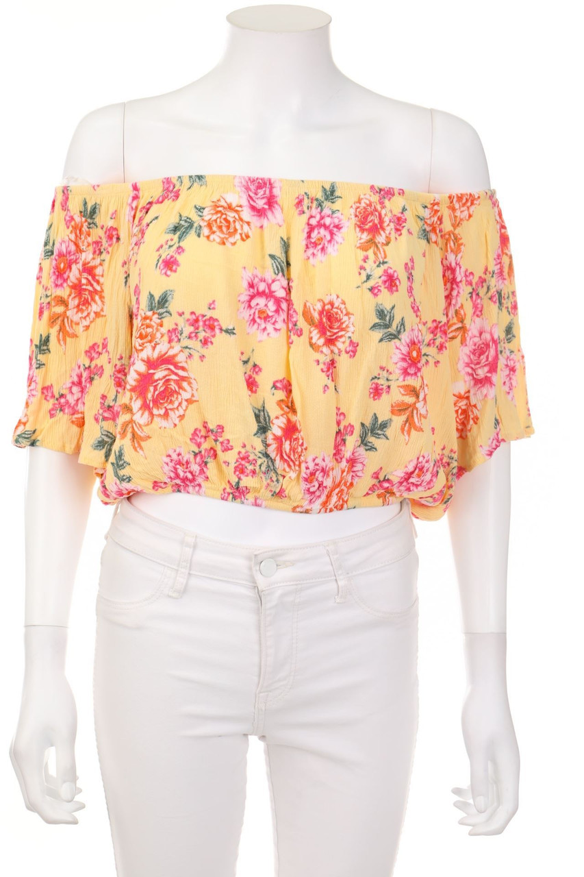 AMISU - Carmen-Bluse mit Blumen-Print - L