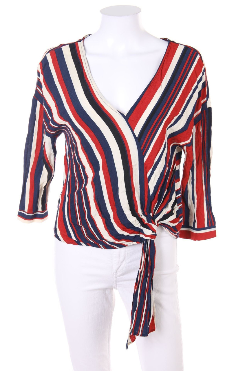 ZARA - Streifen-Bluse in Wickel-Optik mit überschnittener Schulter - S