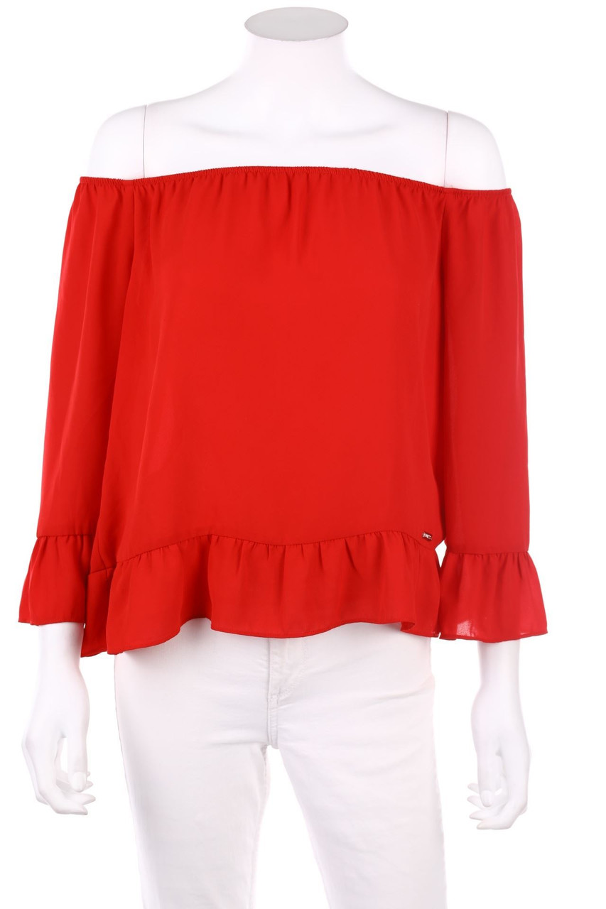 GUESS - Off-the-shoulder blouse with Logo Application - L