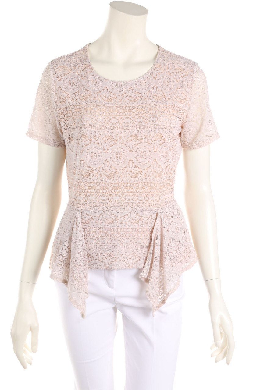 BCBG MAXAZRIA - Kurzarm-Shirt aus Spitze mit Schößchen - M