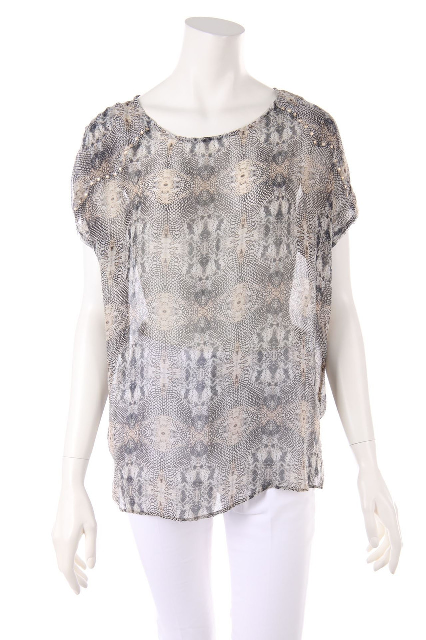 IKKS - Silk Shortsleeve Blouse with Overcut Shoulder with Studs - D 44