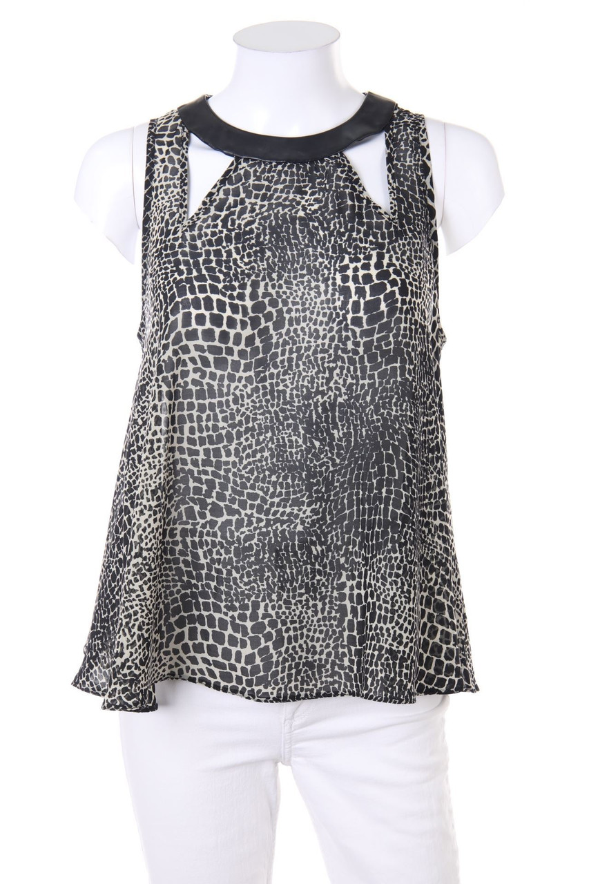 zebra - Print-Blouse Top with Faux Leather Details - M