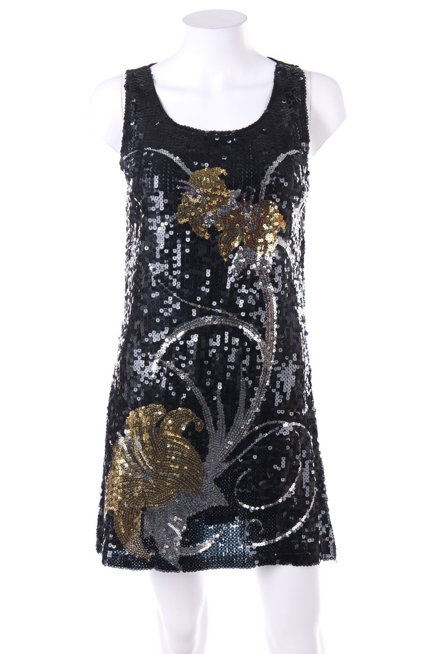 Ohne Label - Pailletten-Party-Kleid mit floralem Muster - XS