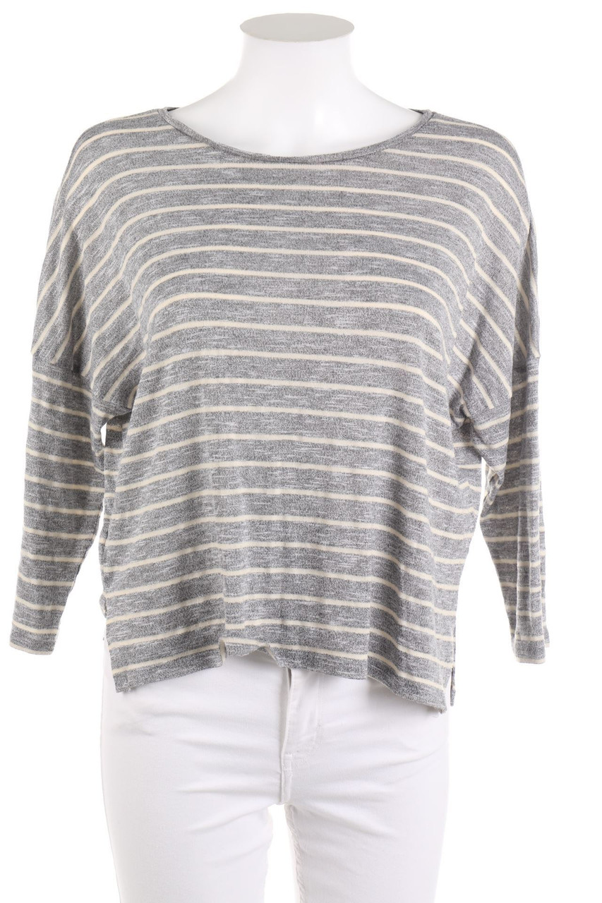 MANGO - Streifen-Strick-Pullover mit überschnittener Schulter - S