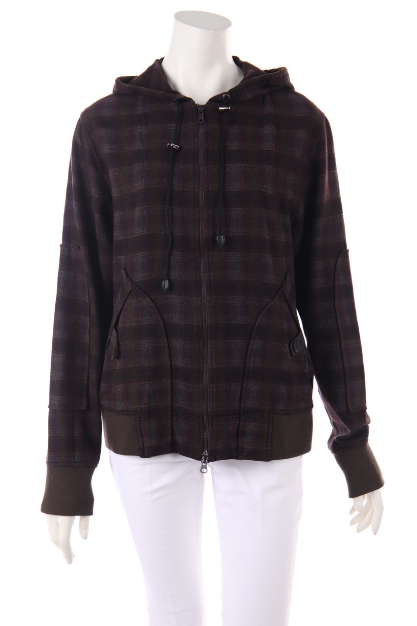 PATRIZIA PEPE - Karo-Hoodie-Sweatjacke aus Woll-Mix - L