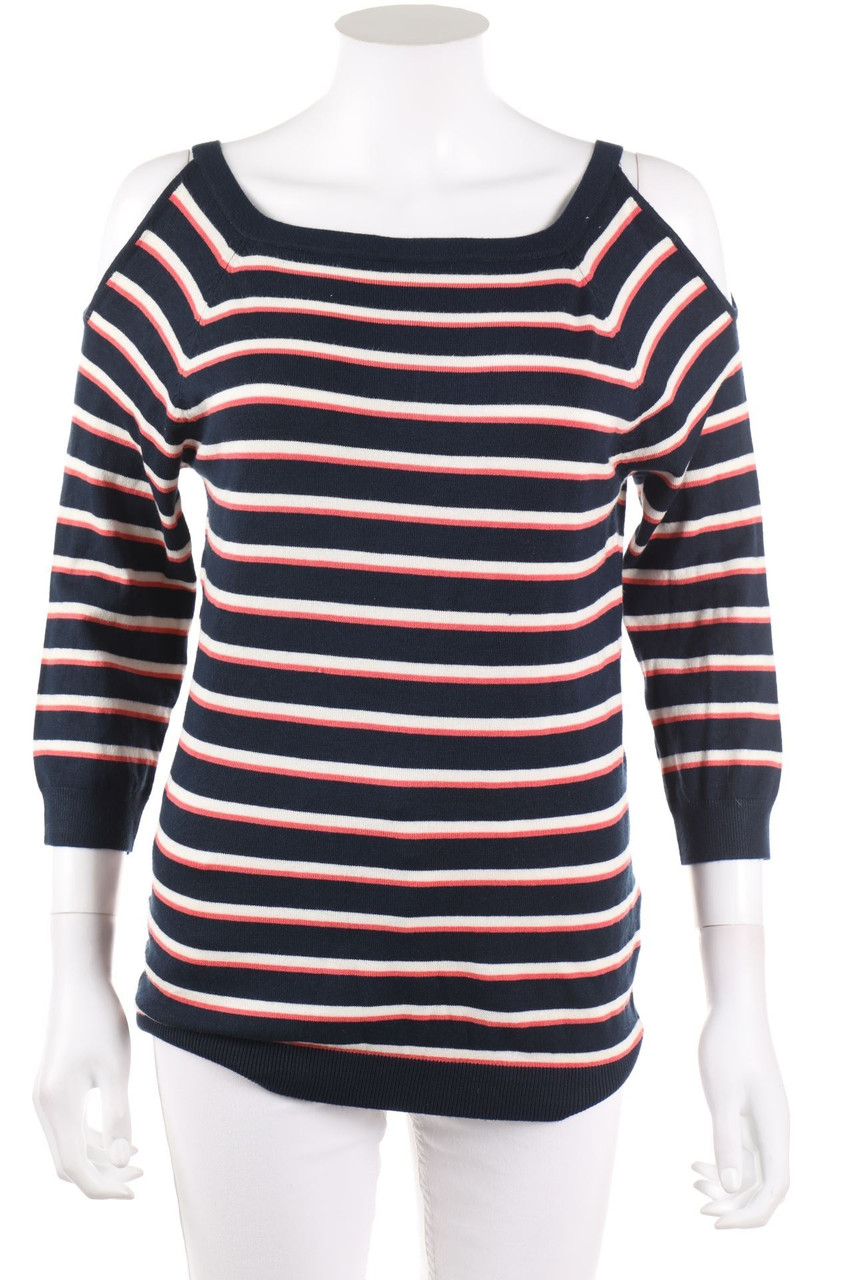 Ohne Label - Cold-Shoulder-Strick-Pullover mit Streifen - S