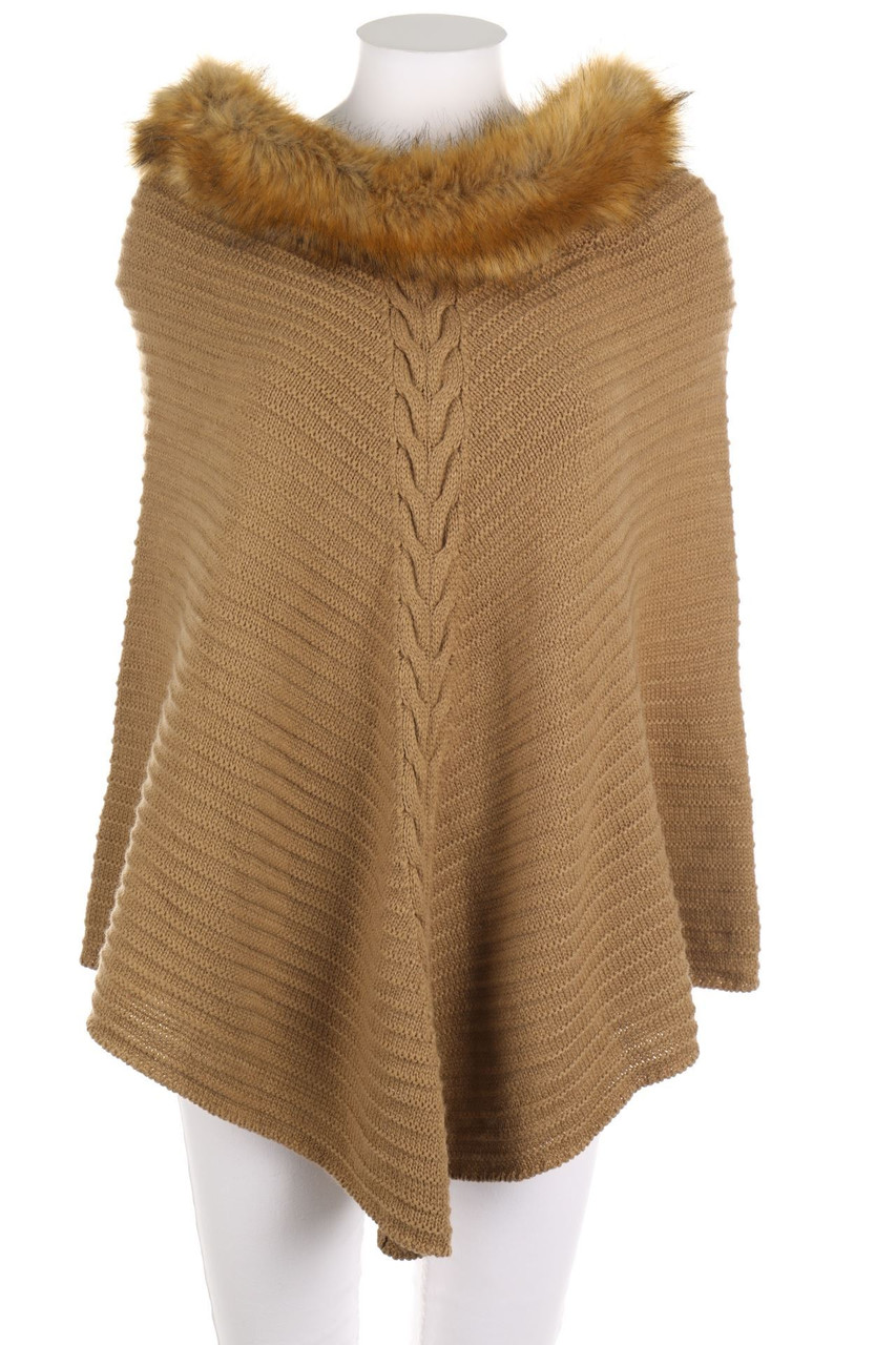 Chicorée - Poncho with Faux Fur-Collar - ONE SIZE