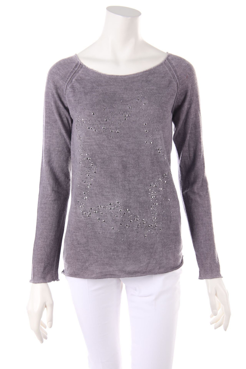rich & royal - Strick-Pullover aus Woll-Mix mit Schmuckstein-Applikation - S