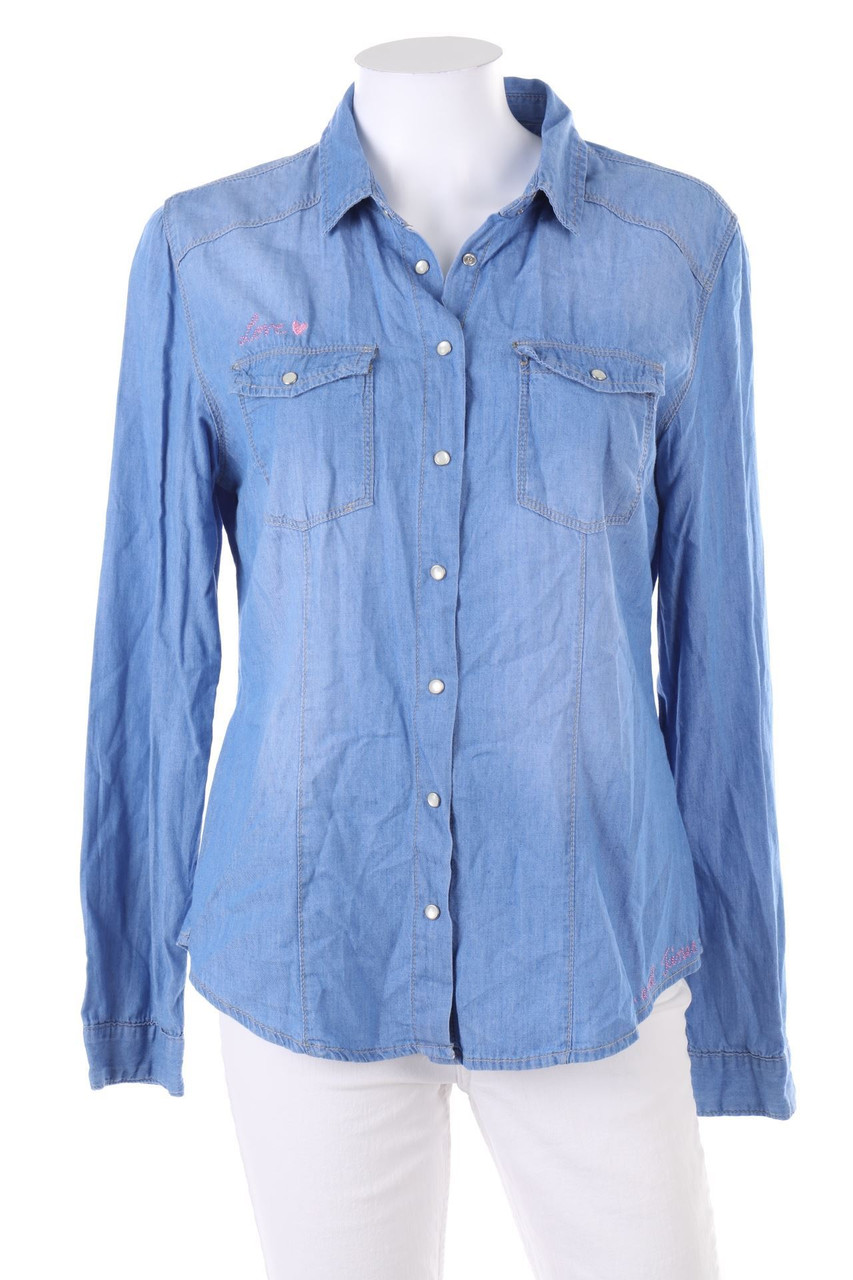 TALLY WEiJL - Shirt Blouse, Denim Look with Embroideries - XL