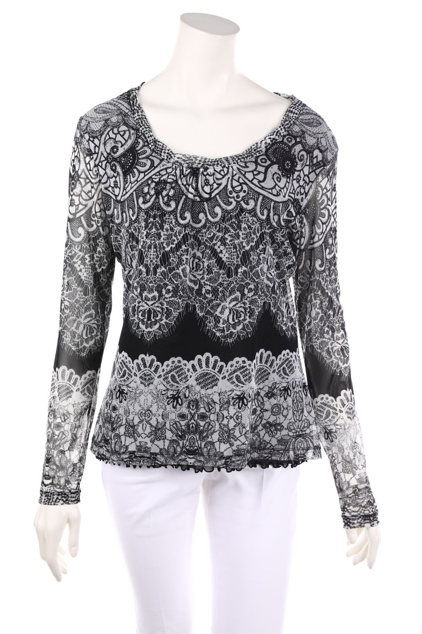 comma - Longsleeve-Shirt aus Mesh mit floralem Muster - D 40