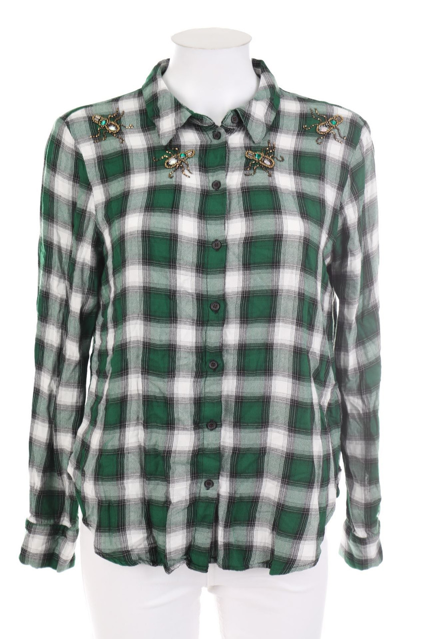 H&M - Karo-Hemd-Bluse mit Applikationen - D 40