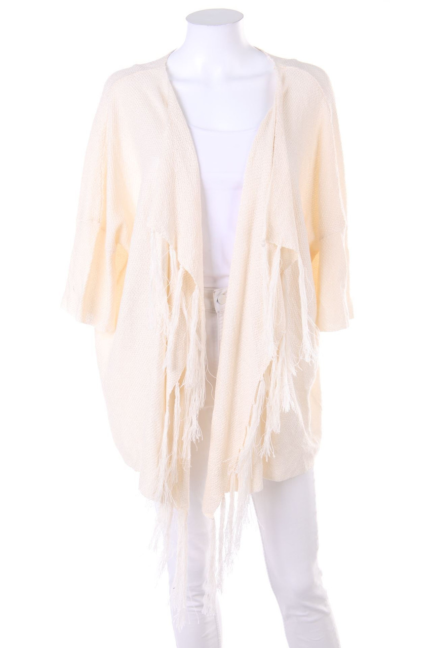 zebra - Fringed Cardigan with Overcut Shoulder - M