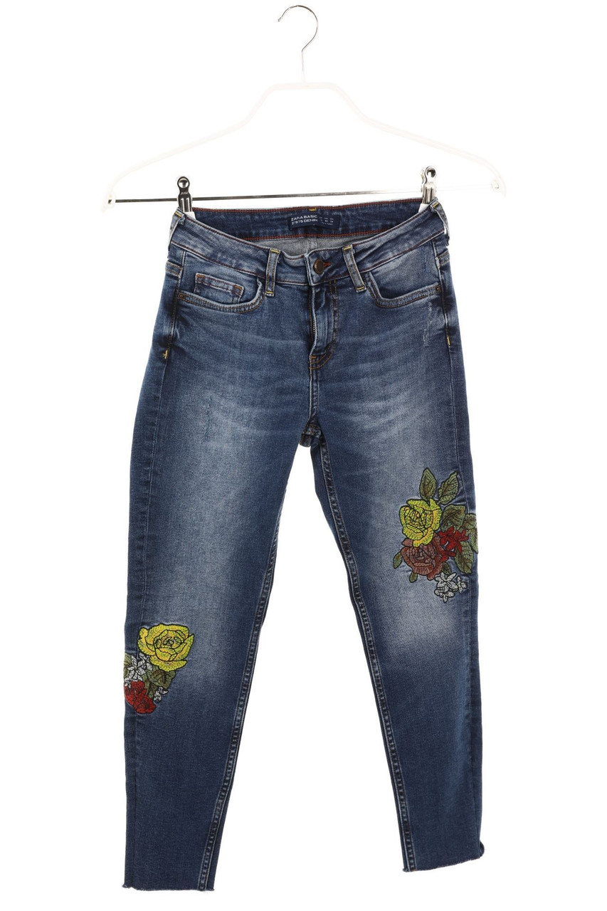 ZARA - Distressed Cropped Jeans mit Stickereien - D 34