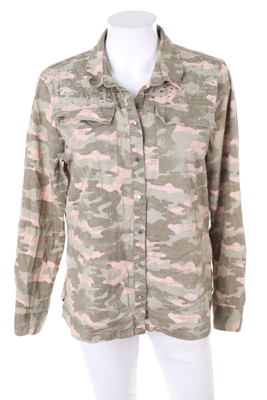 No Label - Camouflage-Shirt Blouse with Rhinestones - D 38