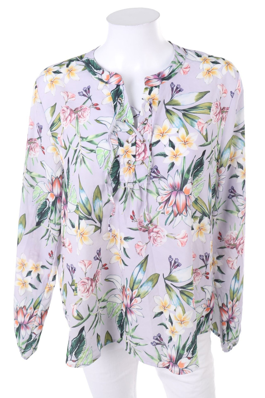 DeFacto - Blouse with Flower Print with Lacing - XL