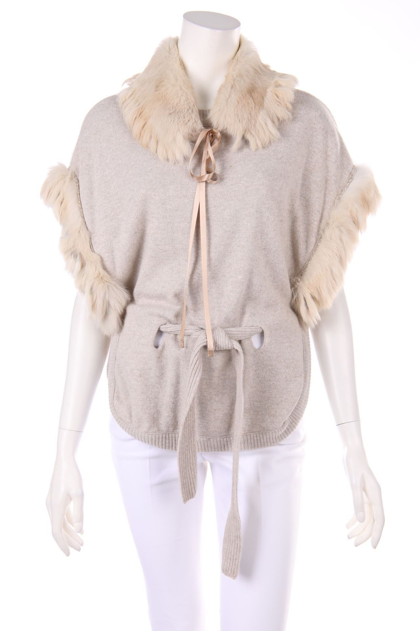 Ohne Label - Poncho mit Echt-Pelz-Besatz - M