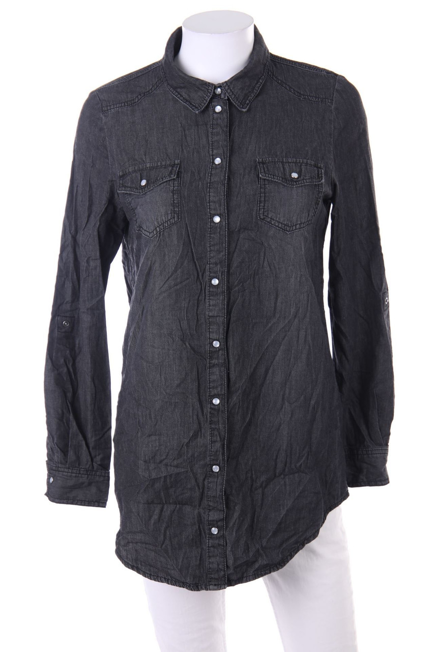 ONLY - Hemd-Bluse in Denim-Optik mit Krempel-Ärmeln - D 34