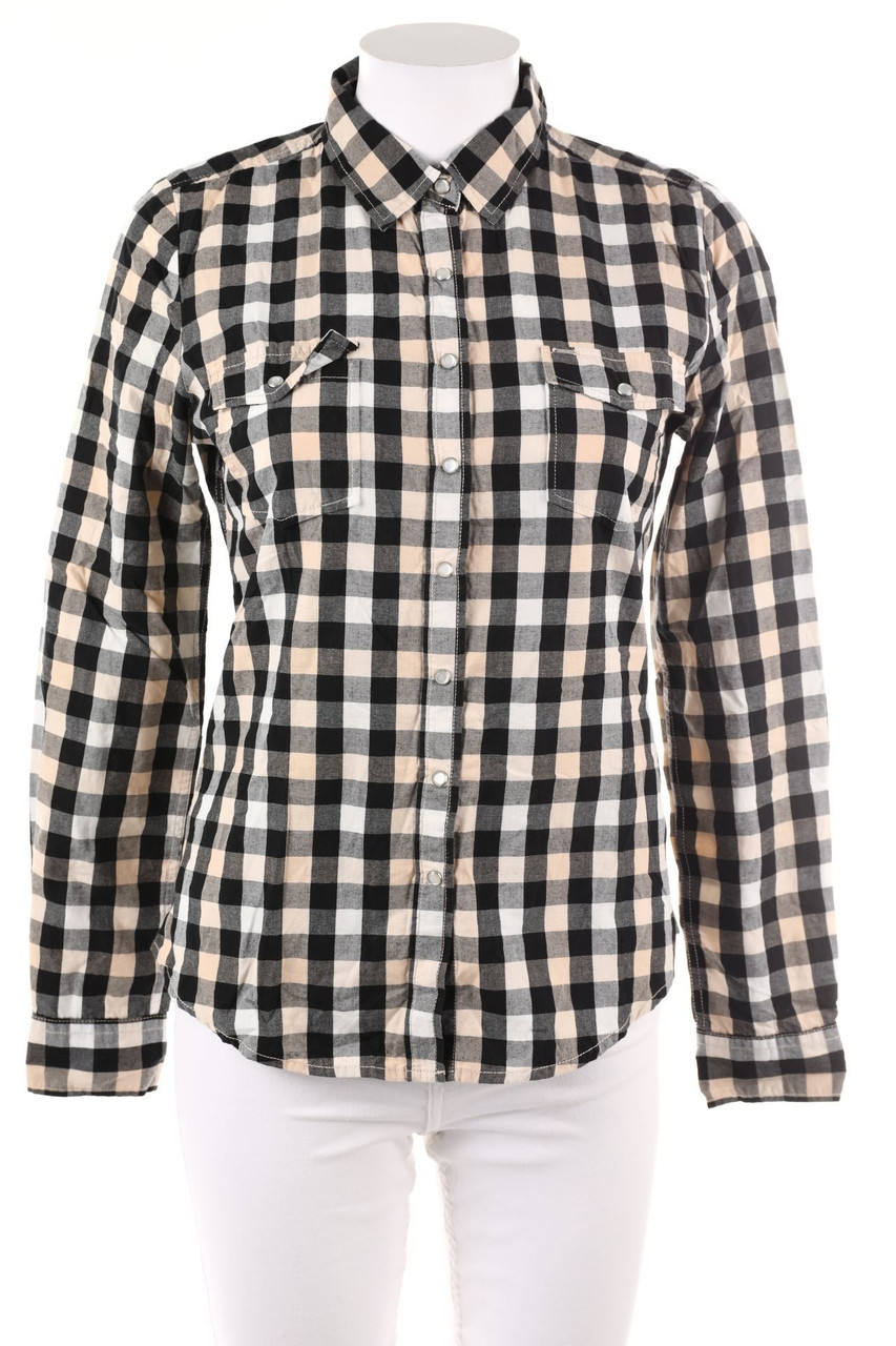 No Label - Checked Shirt Blouse with Roll-up Sleeves - S